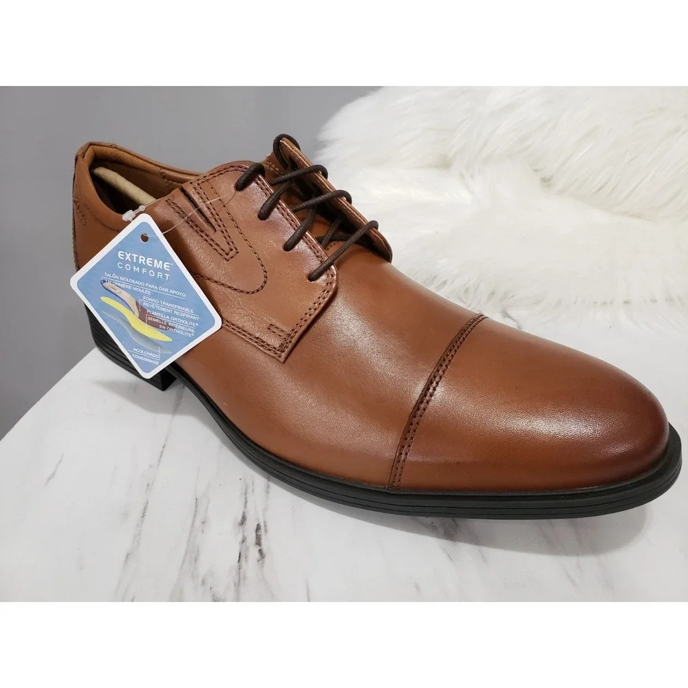 NEW NO BOX 13 Mens Clarks Whiddon Cap Toe Oxford 26152913 Dark Tan Leather Brown